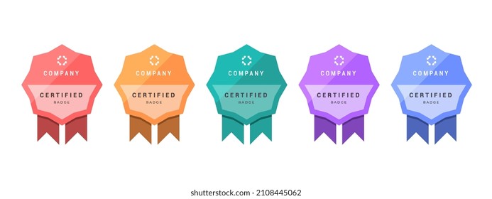 Logo Badge For Certificate Technical, Analyst, Internet, Data, Conference, Etc. Digital Certified Logo Verified Achievements Company Or Corporate With Geometry Ribbon Design. Vector Illustration.