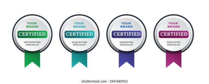 Logo badge for certification technical, analyst, internet, data, management system, etc. Digital certified logo verified achievements company or corporate with ribbon design. Vector illustration.