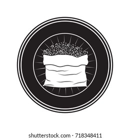 logo badge circular decorative of bag with coffee beans black silhouette vector illustration