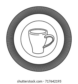 logo badge circular decorative of mug of coffee with handle striped silhouette on white background vector illustration