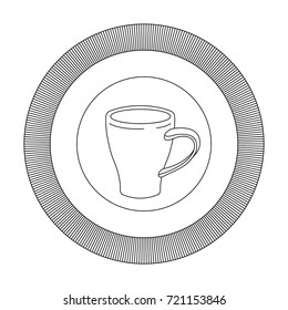 logo badge circular decorative of mug of coffee with handle striped gray silhouette on white background vector illustration