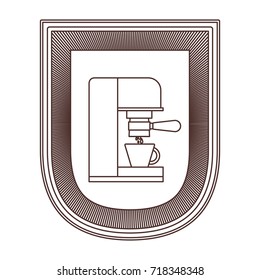 logo badge decorative of coffee espresso machine side view striped brown silhouette on white background vector illustration