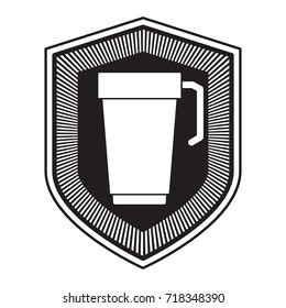 logo badge decorative of glass disposable for hot drinks with handle black silhouette vector illustration