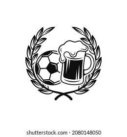 Logo badge emblem laurel wreath soccer ball and beer glass mug