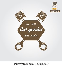 Logo, badge, emblem and logotype element for mechanic, garage, car repair and auto service