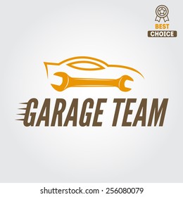 Logo, badge, emblem and logotype element for mechanic, garage, car repair and auto service