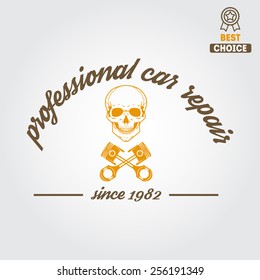 Logo, badge, emblem and logotype element for mechanic, garage, car repair and auto service