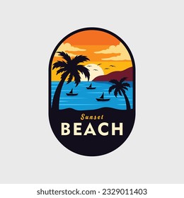 Logo badge with illustration of a beach in the afternoon