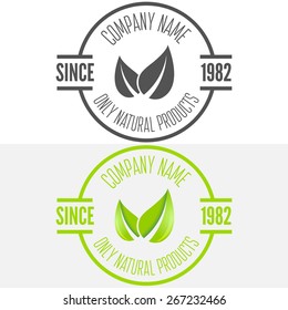 Logo or badge, label, logotype elements with leafs for web, business or nature