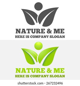 Logo or badge, label, logotype elements with leafs for web, business or nature