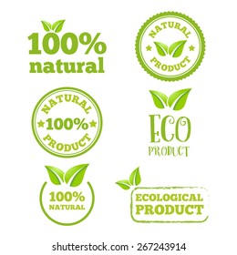 Logo or badge, label, logotype elements with leafs for web, business or natural products