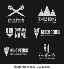 Logo or badge, label, logotype elements with pencil for web, business or other projects