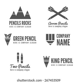 Logo or badge, label, logotype elements with pencil for web, business or other projects