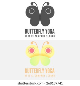 Logo or badge, label, logotype elements with butterfly for web, business, yoga, fitness or other projects