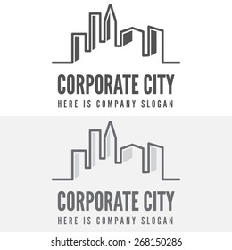 Logo or badge, label, logotype elements with buildings for web, business or other projects