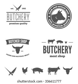 Logo or badge, label, logotype elements for butchery or butcher shop