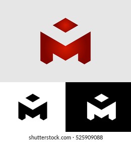 Logo Badge Letter M Polygonal With Red Gradient Color