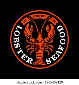 logo badge of lobster seafood in doodle vintage design.