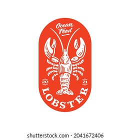 logo badge of lobster seafood in doodle vintage design.