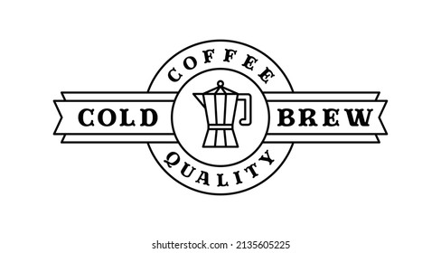 logo badge moka pot coffee in outline black color. cold brew coffee label