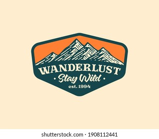 logo badge of mountain and adventure in vintage design.