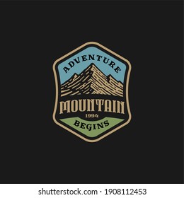 Logo Badge Of Mountain And Adventure In Vintage Design.