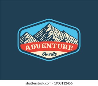 logo badge of mountain and adventure in vintage design.