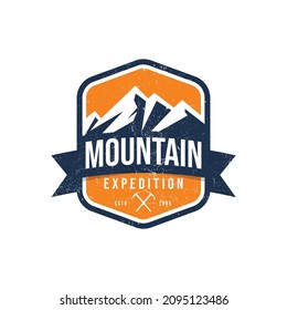 logo badge of mountain and adventure in vintage design.