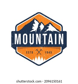 logo badge of mountain and adventure in vintage design.