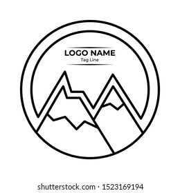 Logo Badges Mountain With Line Style. Mountain hike, mountain explore, summer camp, explore more. Modern logo and badges with mountains, peaks, trees, sun, water, the moon. Suitable for Explore Badges