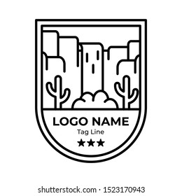 Logo Badges Mountain With Line Style. Mountain hike, mountain explore, summer camp, explore more. Modern logo and badges with mountains, peaks, trees, sun, water, the moon. Suitable for Explore Badges