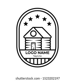 Logo Badges Mountain With Line Style. Mountain hike, mountain explore, summer camp, explore more. Modern logo and badges with mountains, peaks, trees, sun, water, the moon. Suitable for Explore Badges