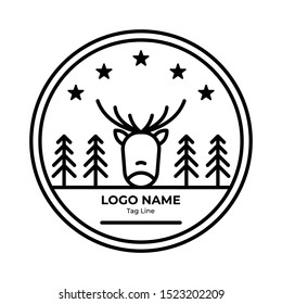 Logo Badges Mountain With Line Style. Mountain hike, mountain explore, summer camp, explore more. Modern logo and badges with mountains, peaks, trees, sun, water, the moon. Suitable for Explore Badges