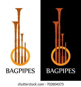 Logo with Bagpipes on white and black background in style design.