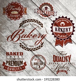 logo bakery bread vintage baked vector cake wood label quality set of vintage bakery or bread shop labels badges and design elements on old wood texture logo bakery bread vintage baked vector cake woo