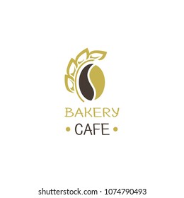 Logo of the bakery and cafe. Coffee beans and wheat ears.