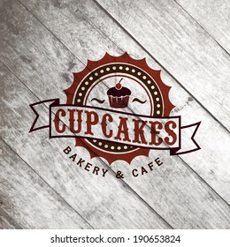 logo bakery cupcake bakehouse retro mark vector design on the mature timber texture logo bakery cupcake classical texture coffee popular pastry background scene border nutrient wood cafe old sign olde