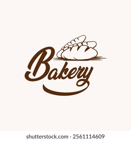 logo for a bakery, featuring the word "Bakery" in stylized cursive text with an illustration of two loaves of bread above it.