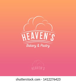 Heaven’s Logo. Bakery And Pastry Emblem On Pink-orange Background. Letters With Cloud.