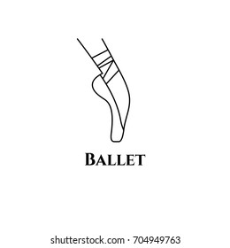 Logo ballet class. Female foot in pointe shoes with ribbons. Icon of classical ballet. Vector illustration