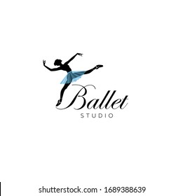 Logo for a ballet or dance studio. Silhouette of a girl dancing isolated on a white background. Vector illustration