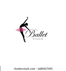 Logo for a ballet or dance studio. Silhouette of a girl dancing isolated on a white background. Vector illustration