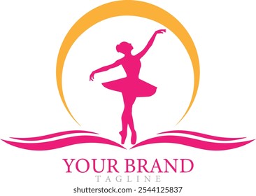 Logo for a ballet or dance studio silhouette gym fitness running trainer vector colorful sport school icon and symbol.