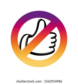 Logo Ban on likes. Clipart Like Icon on isolated background. Like symbol for your web site design, logo, app. Vector illustration. Emblem Crossed out hand sign.