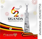 Logo banner design 62th the National Day Uganda ,happy independence day Uganda with flag ribbon ornament red, yellow, black color white isolated background vector illustration eps editable text