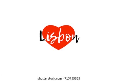 Logo or banner for european capital lisbon of portugal with a red love heart suitable for tourism or touristic promotion