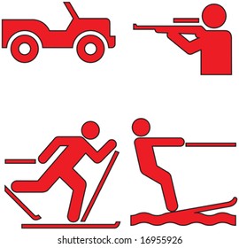 logo, banner, red, sign, vector, parking, prevention, danger, car, marksman, gun, person, skier,  man