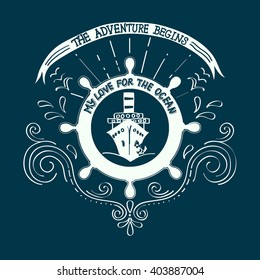 Logo or banner sailing, yachting club.Artwork for T-shirt print