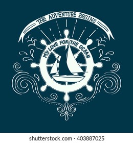 Logo or banner sailing, yachting club.Artwork for T-shirt print