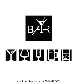 Logo For The Bar With Icons Of Drinks